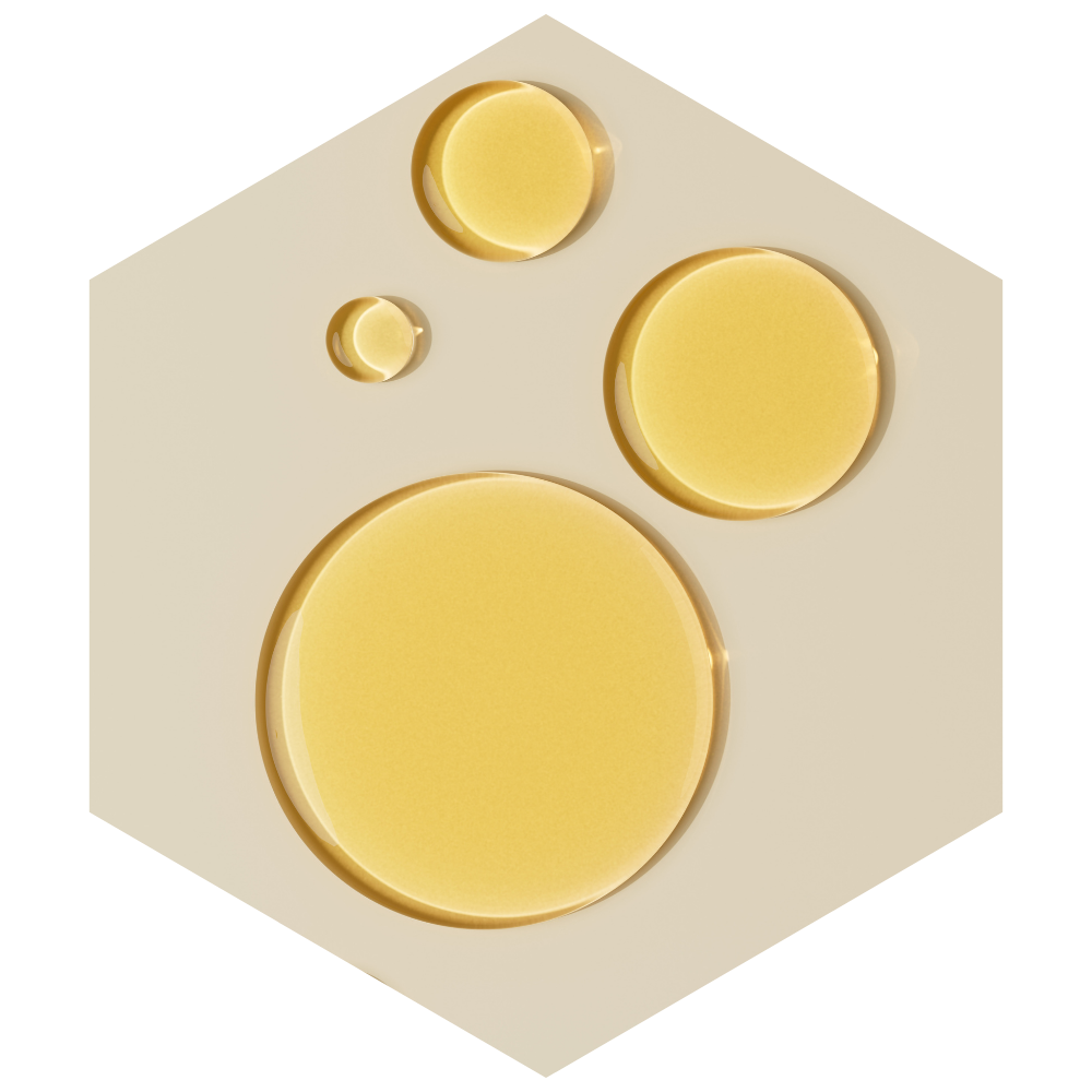 Hexagonal tile with gold circular patterns on a beige background